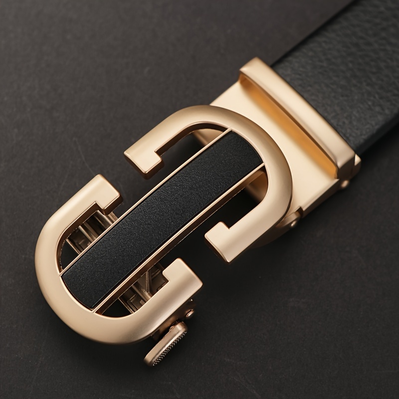 Mens Leather Belt Gold Automatic Buckle Black Designer Belt Strap