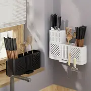 1pc chopsticks cage with knife holder wall mounted utensils draining shelf chopsticks holder tableware storage box for sink countertop home kitchen supplies details 5
