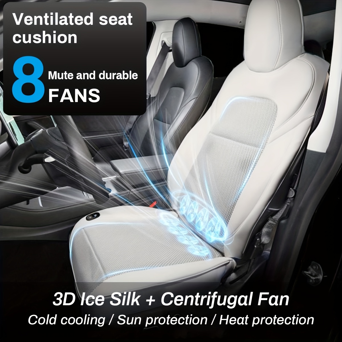 1PC Für Model 3 Y Auto Belüftungskissen Atmungsaktive Eissilber-Sitzbezug  Mit Lüftermodifikation, Kühl Und Atmungsaktiv, Langes Sitzen Nicht Müde!