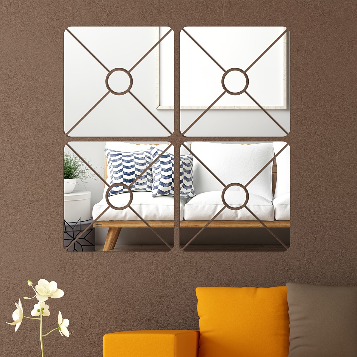  3D Mirror Wall Stickers, 4 Pcs Acrylic Square
