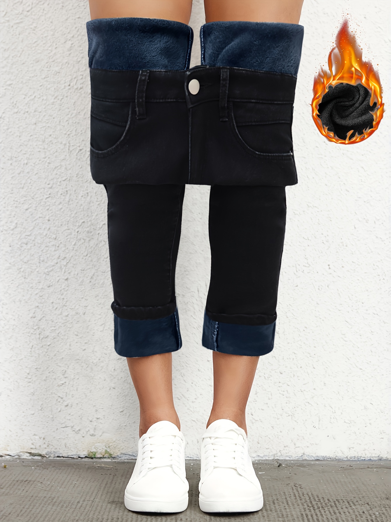 Fleece Liner Casual Skinny Jeans Slim Fit stretch Keep - Temu