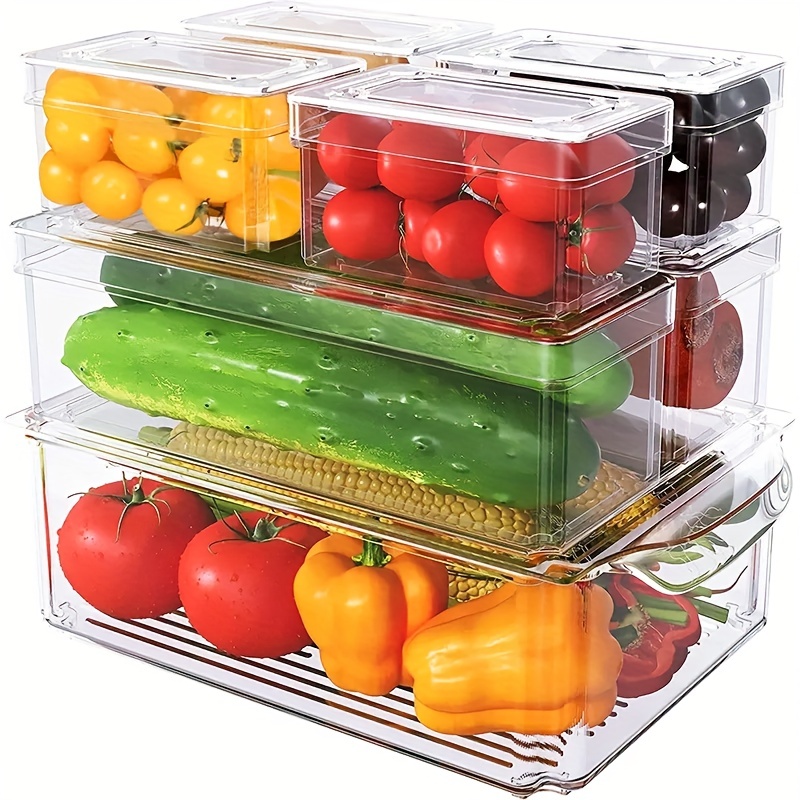 Organizador de nevera, caja de almacenamiento de frutas y verduras frescas,  cesta de drenaje, contenedores de almacenamiento, despensa, organizador de  cocina - AliExpress