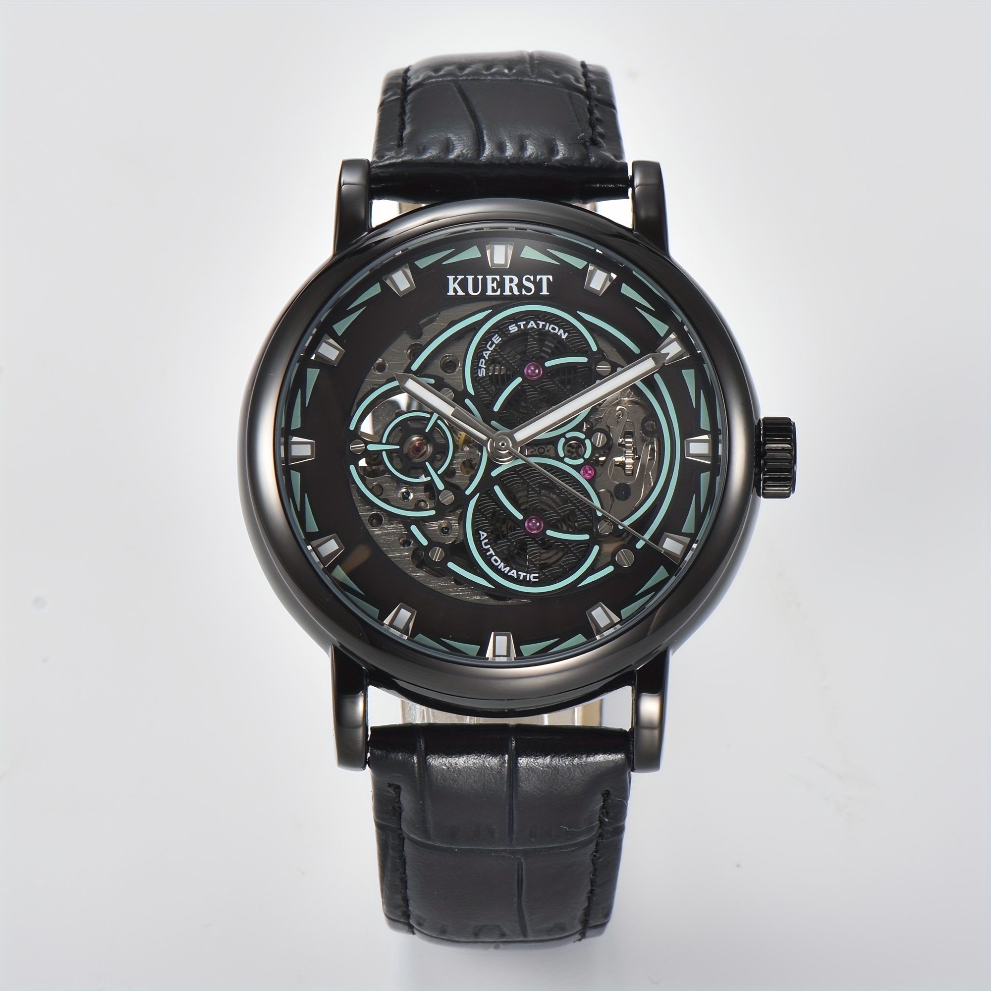 * Youth Student Men's Luminous Dial Black Belt Fully Automatic Mechanical  Wrist Watch