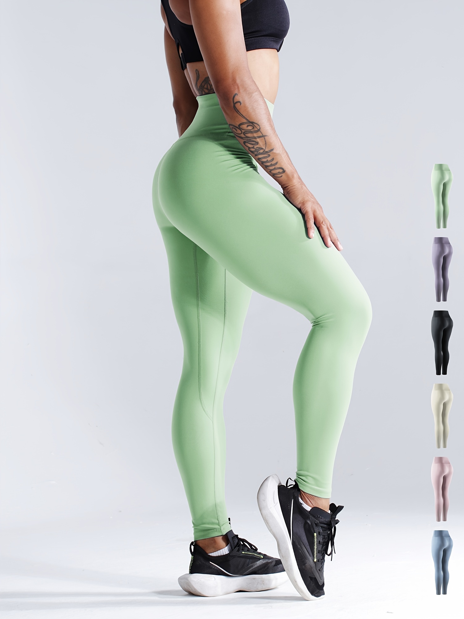 Dtydtpe 2024 Clearance Sales, Yoga Pants, Fashion Ladies Pure Color Lifting  Elastic Fitness Running Yoga Pants, Workout Leggings for Women, Green
