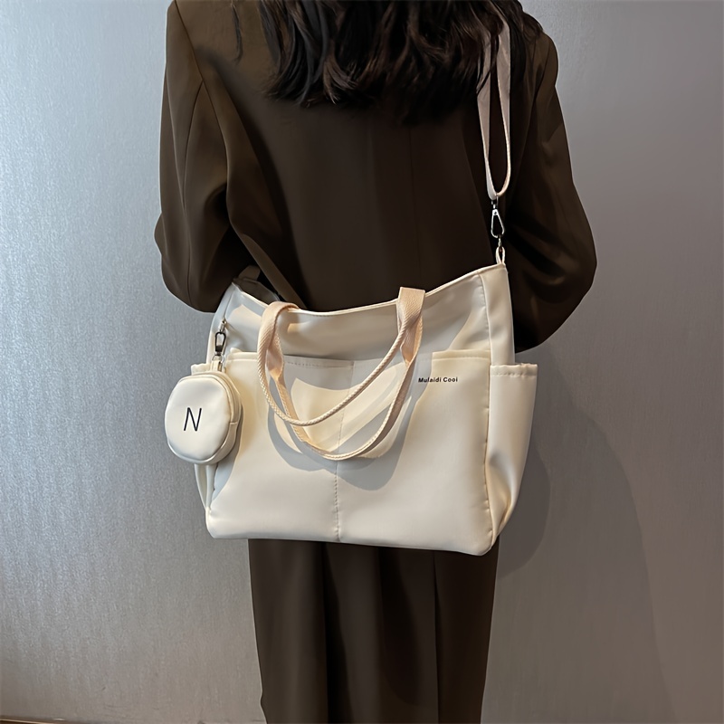 Casual Large Capacity Tote Bag, Nylon Solid Color Shoulder Bag, Crossbody  Bag With Round Coin Purse - Temu