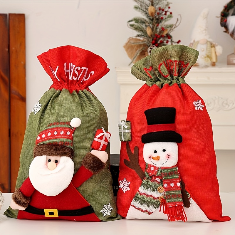 2pcs Bolsas De Regalo De Santa Claus De Navidad, Bolsa De Tela Grande Con  Cordón, Bolsa De Almacenamiento Reutilizable Para Regalos De Navidad, Para T