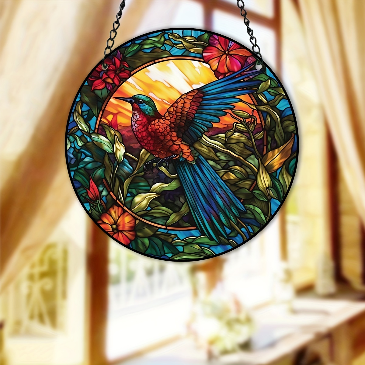 Colorful bird Stained Glass Suncatcher. Bird lover gift. Bird art window  hanging