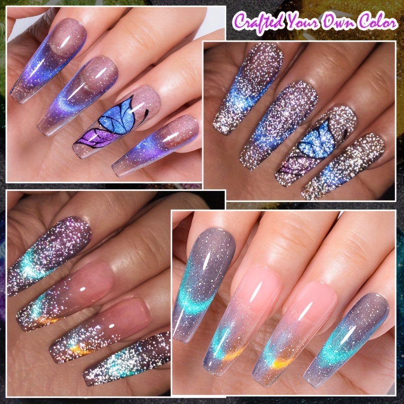 6 Colors 9d Holographic Broken Diamond Cat Magnetic Gel Nail - Temu