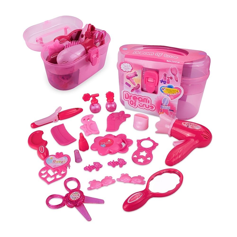 Girls Beauty Salon Set Pretend Play Doll Hair Stylist Toy Kit With  Hairdryer Mirror Curling Iron And Other Accessories - Toys & Games - Temu