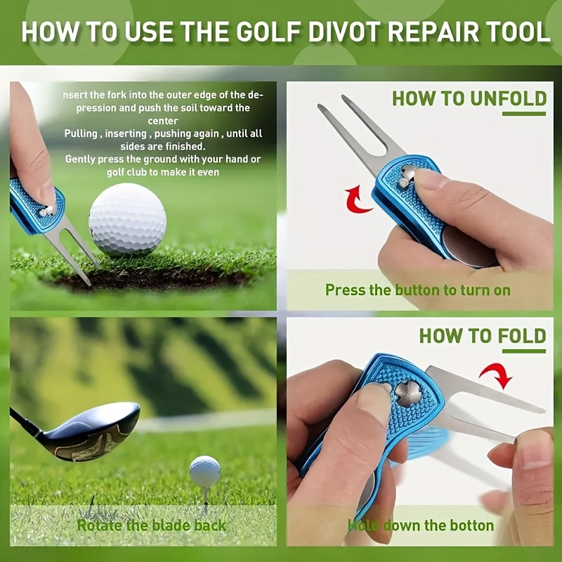 Golf-Divot-Reparaturwerkzeug, 4-teiliges Golf-Reparatur-Pitchgabel-Edelstahl -Pitch-Reparaturzeichen