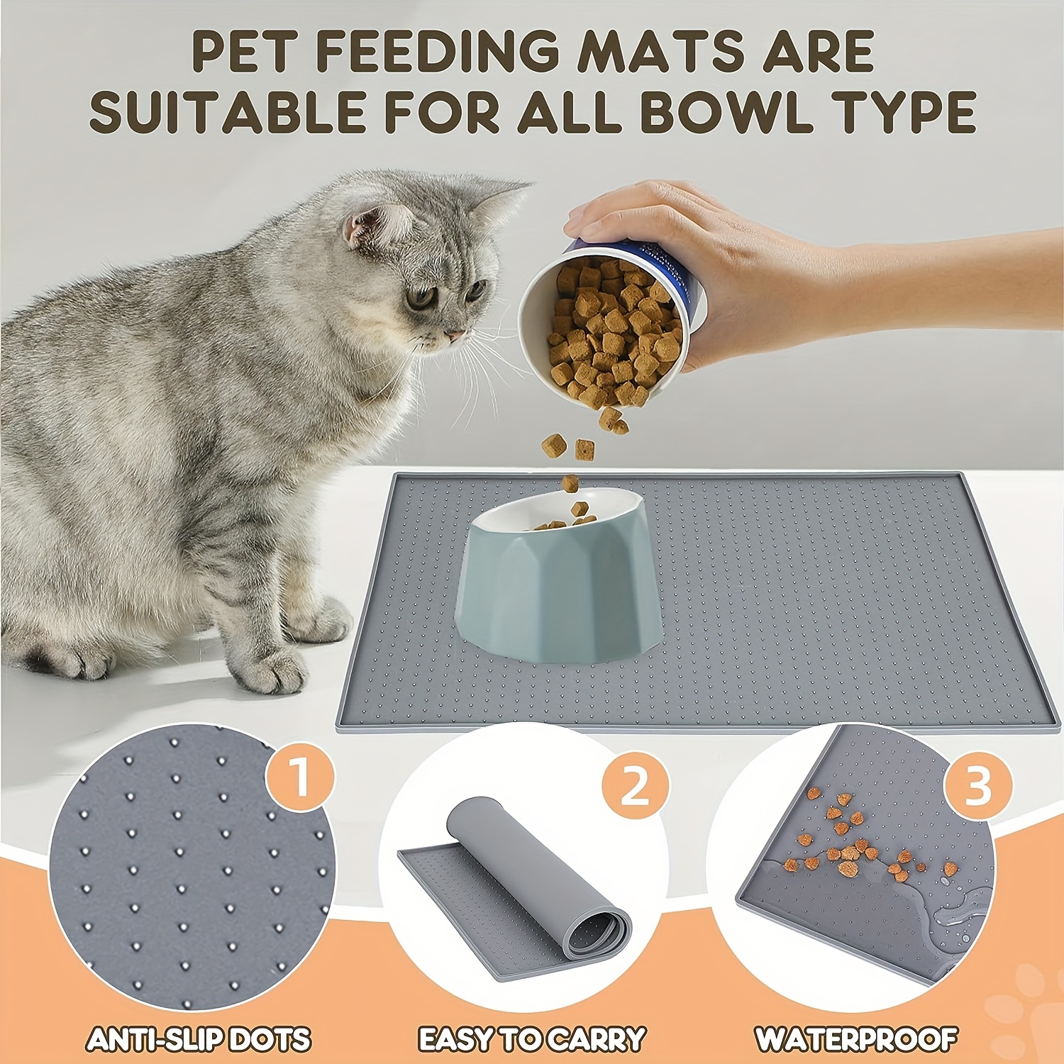 Pet Food Mat - Waterproof Dog Cat Mat for Food and Water, Pet Bowl Mat with  Edges, Nonslip Pet Food Mat, Silicone PeteFeeding Mat, Pet Food Mats for  Floors 1pc