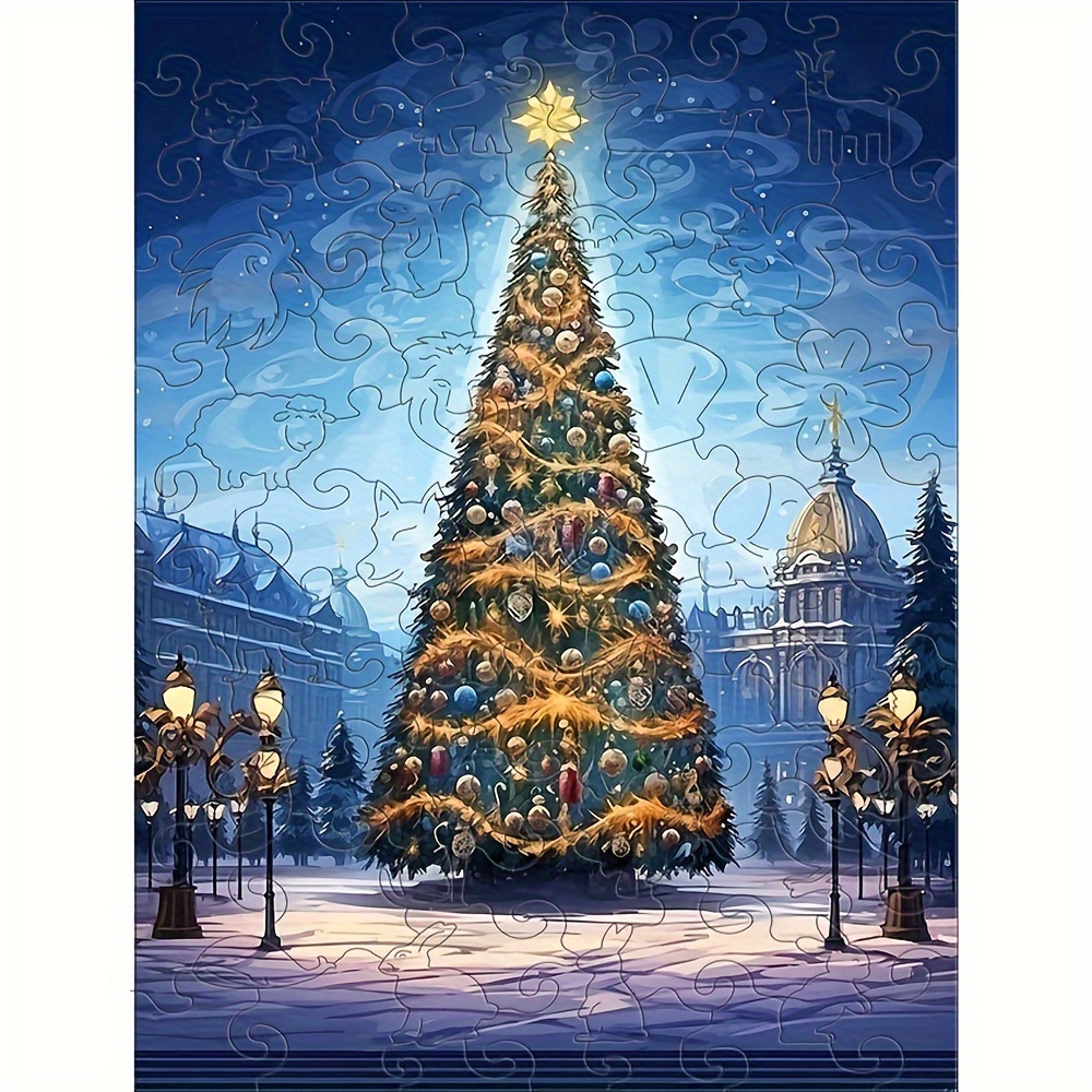 1pc Puzzle en bois modèle décoration murale, Thanksgiving de Noël, scène de  nuit motif de rue Puzzle en bois, collection de puzzle de décompression  assemblée à la main, pendentif mural d'étude de