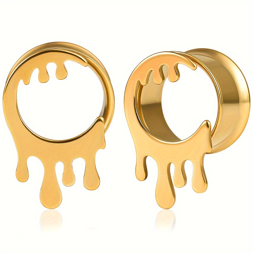 Creative Melted Drip Design Ear Gauges Plated Stainless Temu United