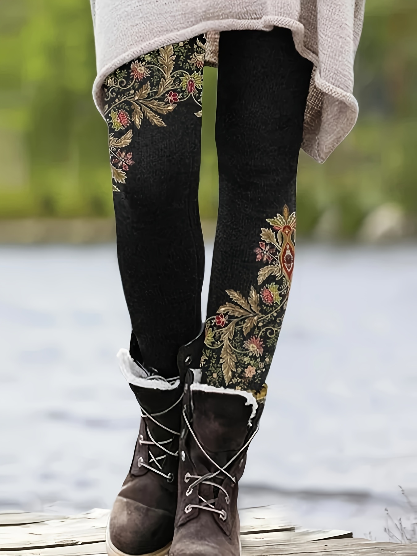 Floral Print Leggings For Women - Temu
