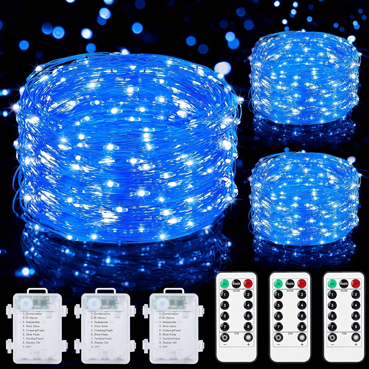 Christmas Fairy Lights Battery Operated, 33ft 100 Led String Lights Remote  Control Timer Twinkle String Lights 8 Modes Firefly Lights for Garden Party  Indoor Decor, Blue