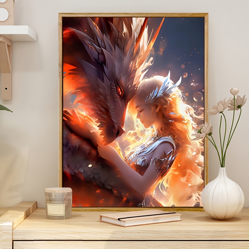 Large Size Frameless Diy 5d Diamond Painting Dragon Roaring - Temu