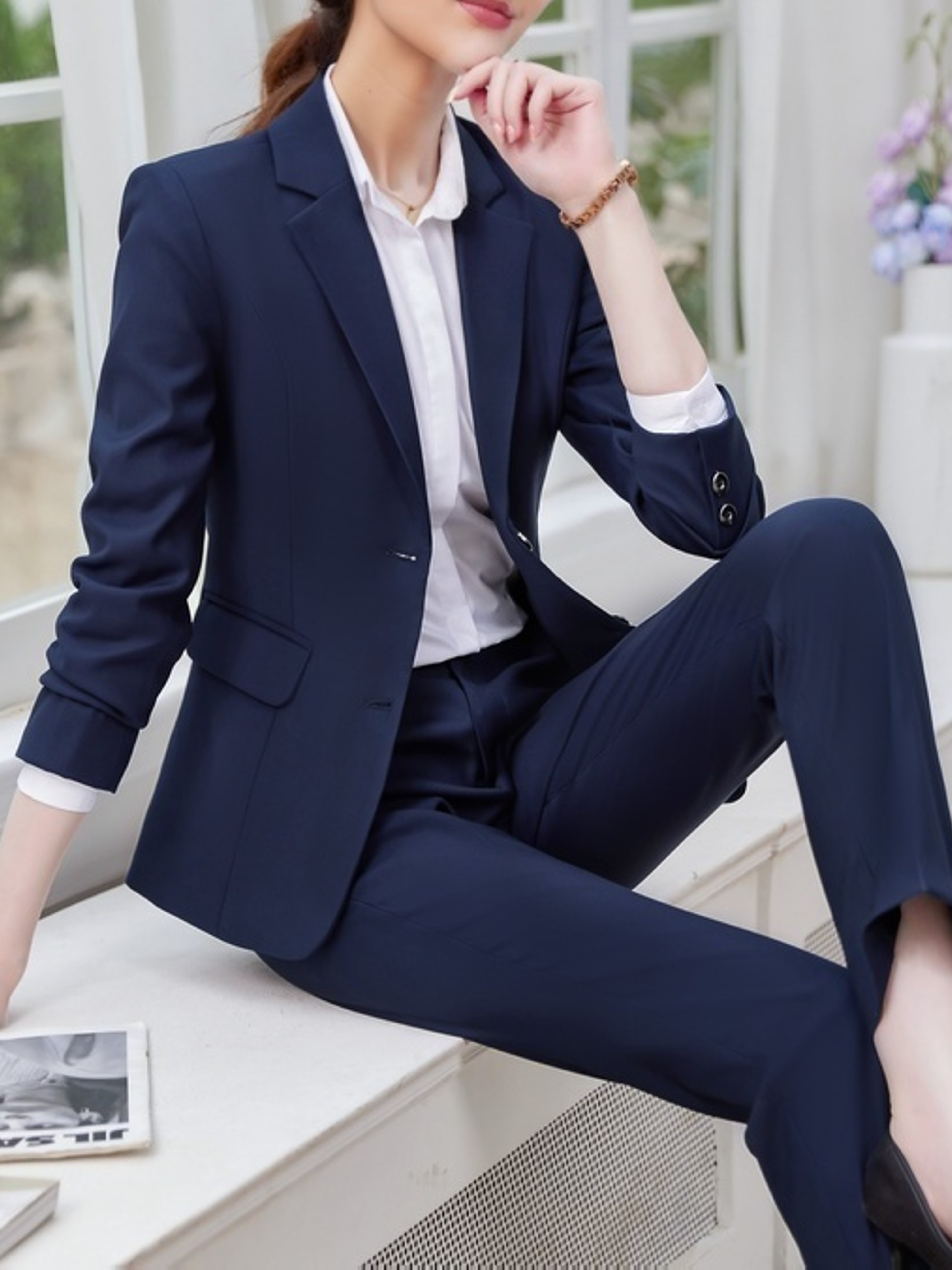Women Slim Blazer Top Formal Work Jacket Ladies Long Sleeve Outwear Suit  Coat