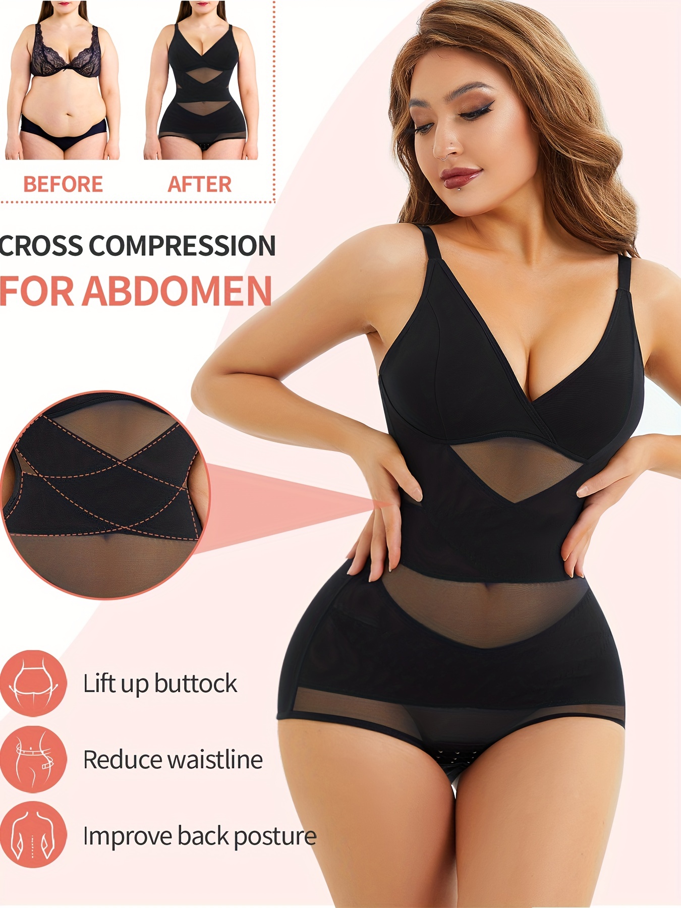 Women's Shapewear to Support The Chest and Abdomen Sexy Bodywear Compression  Bodysuit,Black-Small : : Clothing, Shoes & Accessories