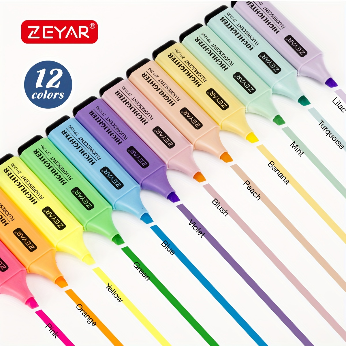 ZEYAR Highlighter, Pastel Colors Chisel Tip Marker Pen, AP Certified,  Assorted Colors, Water Based, Quick Dry
