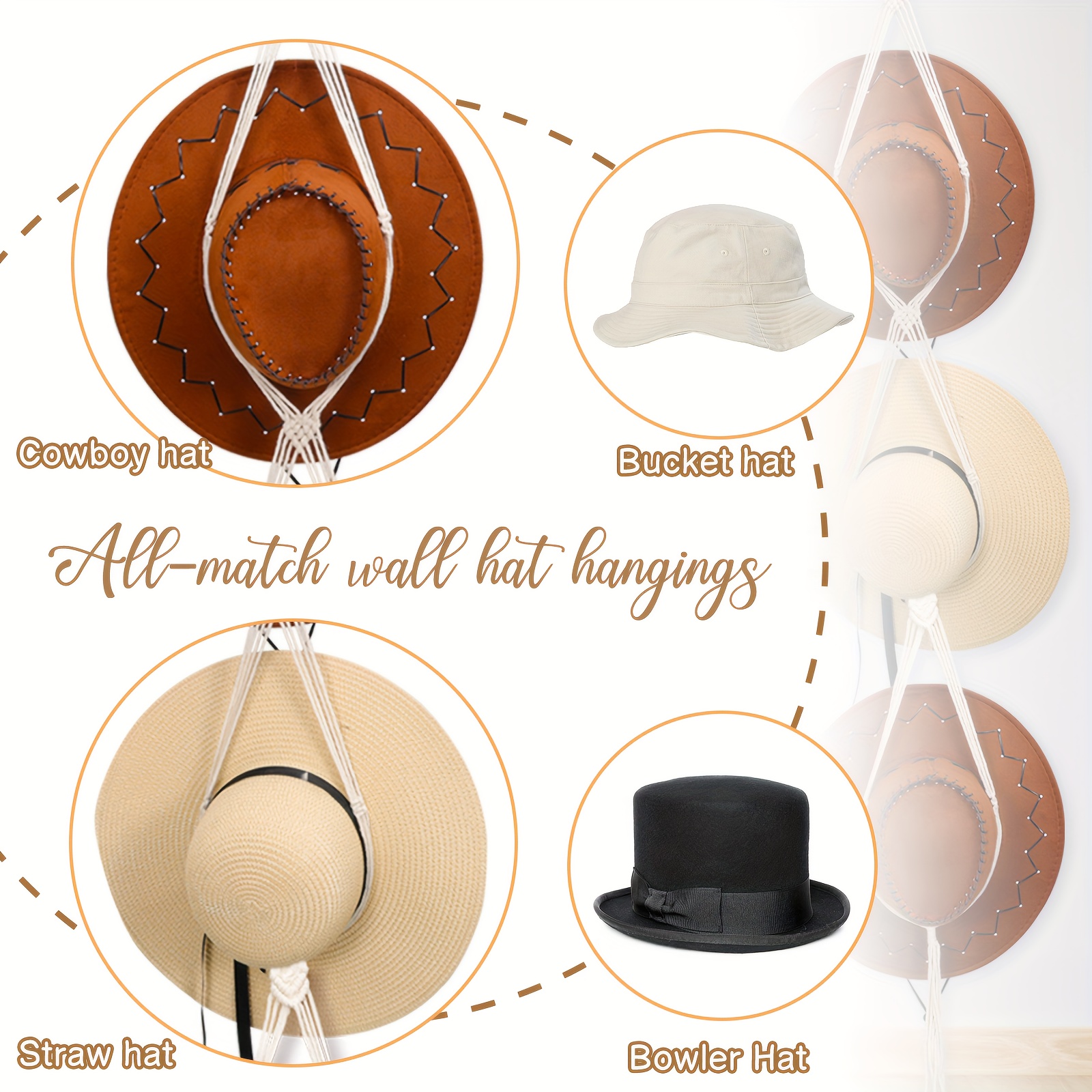 RFSHOP Cintre pour chapeau en macramé, 1 porte-chapeau bohème pour femme, cintres  pour cow-boy bohème, présentoir mural pour chapeau, tissage à la main pour  casquettes baseball à large bord : : Cuisine