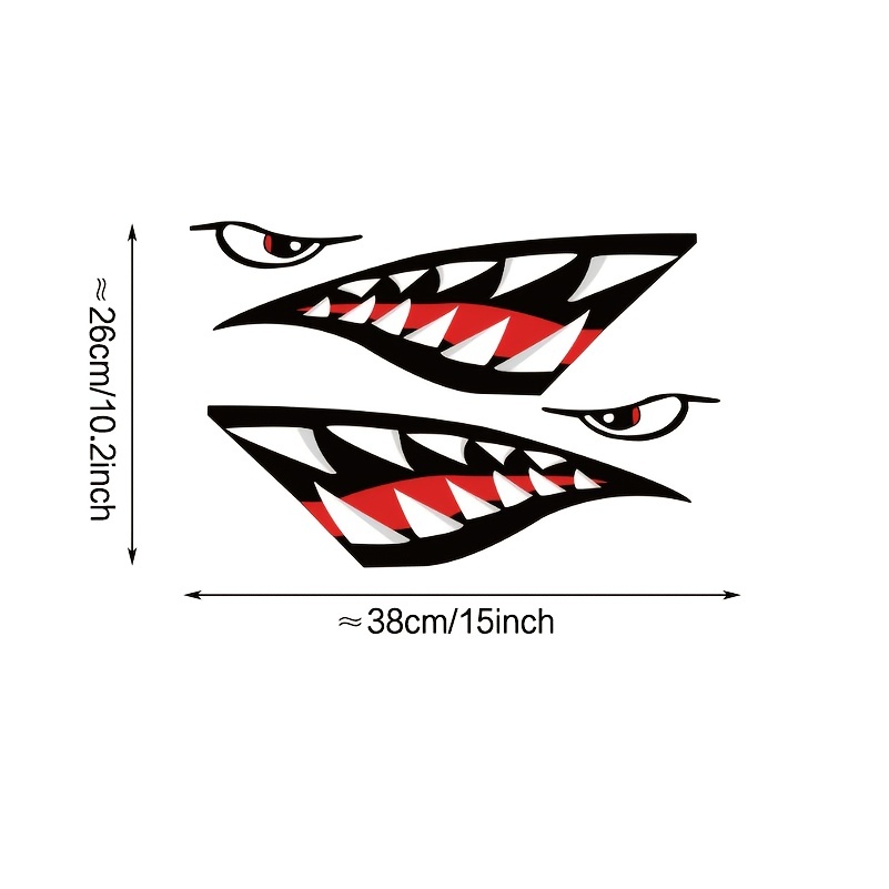 2pcs Shark Teeth Large Waterproof Sticker Removable Decals