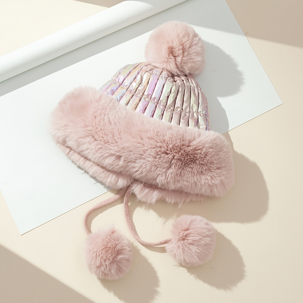 Cozy Micro Fleece Faux-Fur Pom-Pom Beanie for Girls