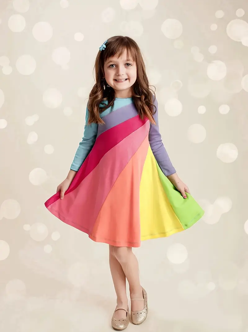 Vestido Rianbow Con Bloques De Colores Para Niñas Pequeñas - Temu