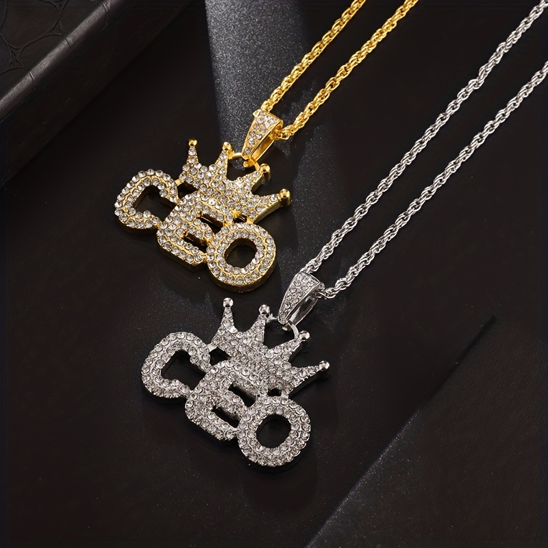 Zircon Initial Necklace For Men Rock Candy Letter Pendant Necklace