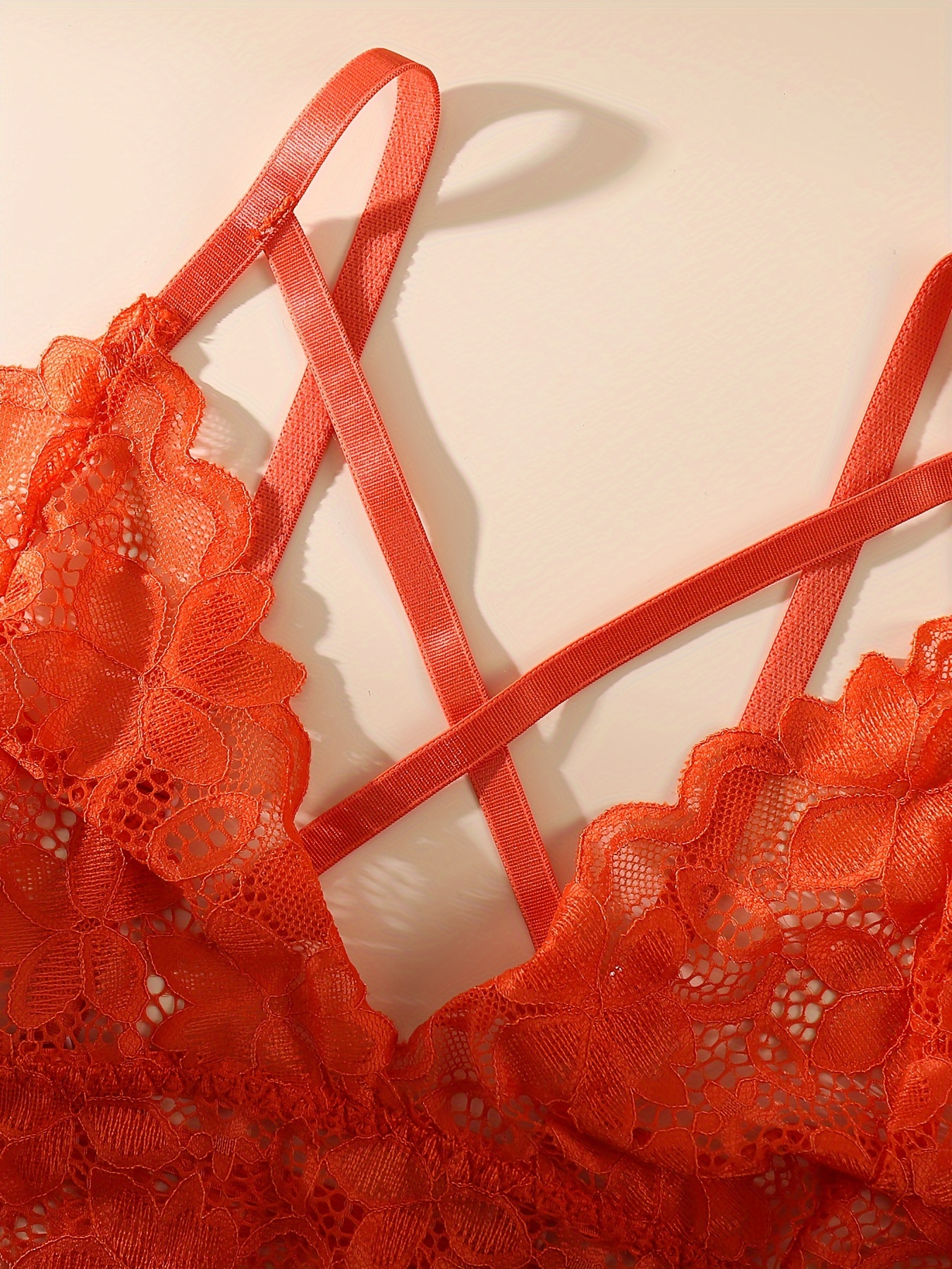 Floral Lace & Mesh Bralette in Orange