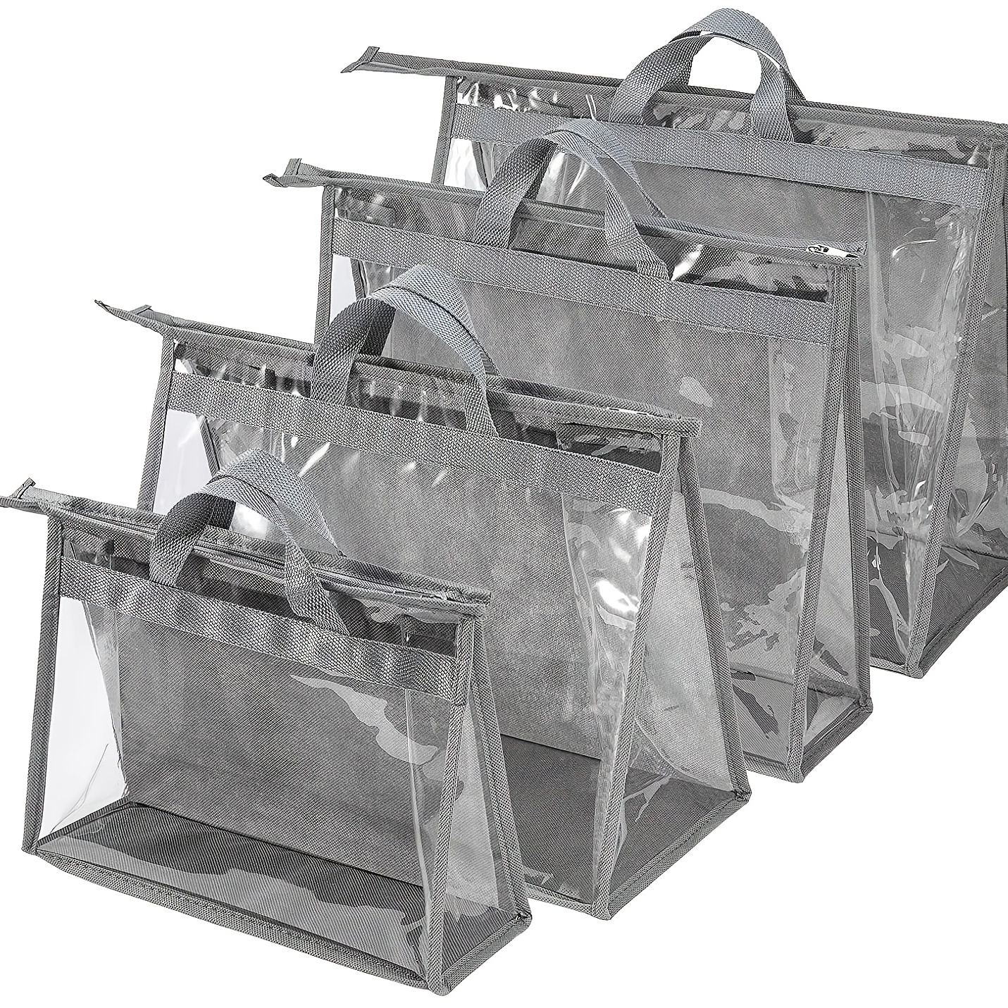 12 Pack Dust Bags for Handbags,Clear Handbag Storage Organizer with 12  Hooks Purse Dust Cover Storage Bag 4 Sizes Handbag Protector Bag for Closet