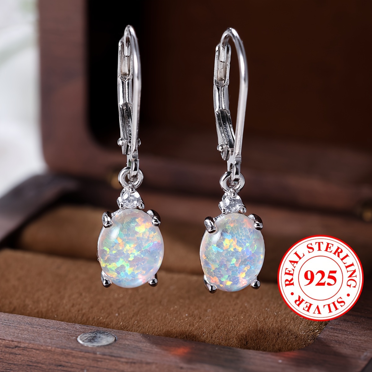 

925 Sterling Silver Dangle Earrings Inlaid Opal In Egg Shape Multi Colors For U To Choose Match Daily Outfits Party Decor High Quality Jewelry