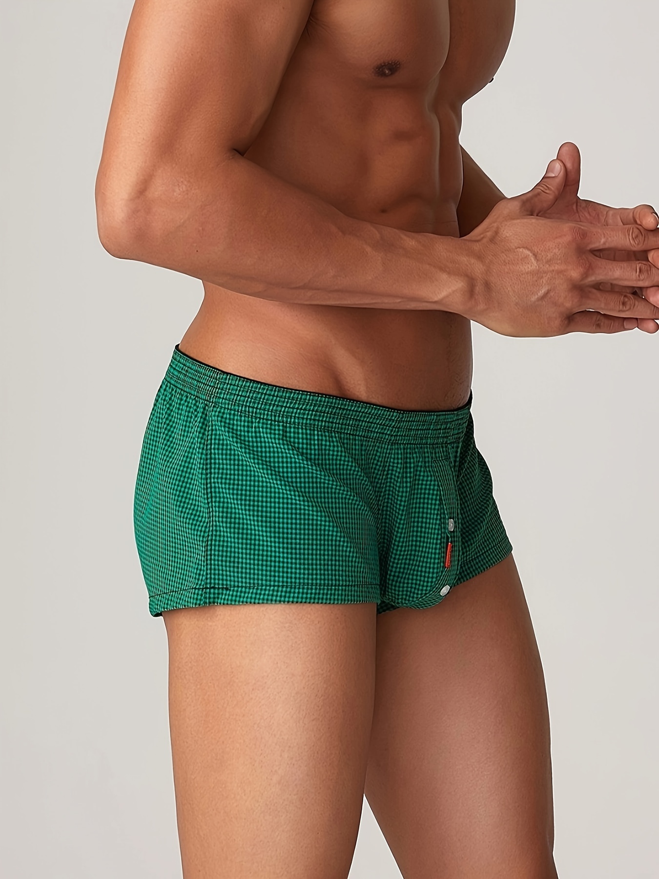 Asian Size Men's Plaid Boxer Shorts Underwear Casual Button - Temu