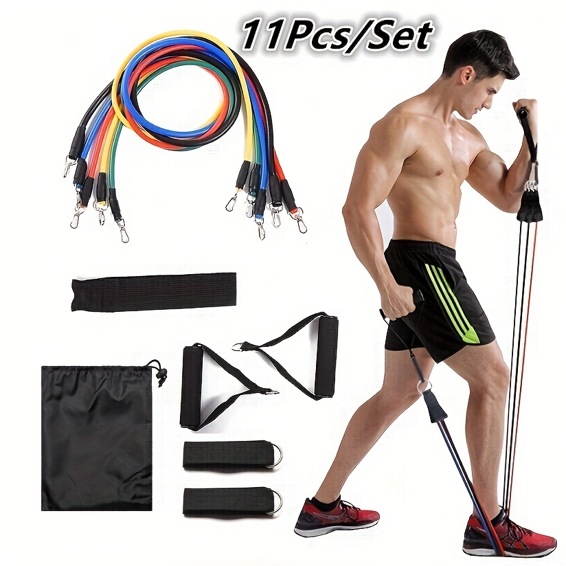 11pcs Set Natural Rubber Latex Resistance Bands Exercise Tubes for Fitness