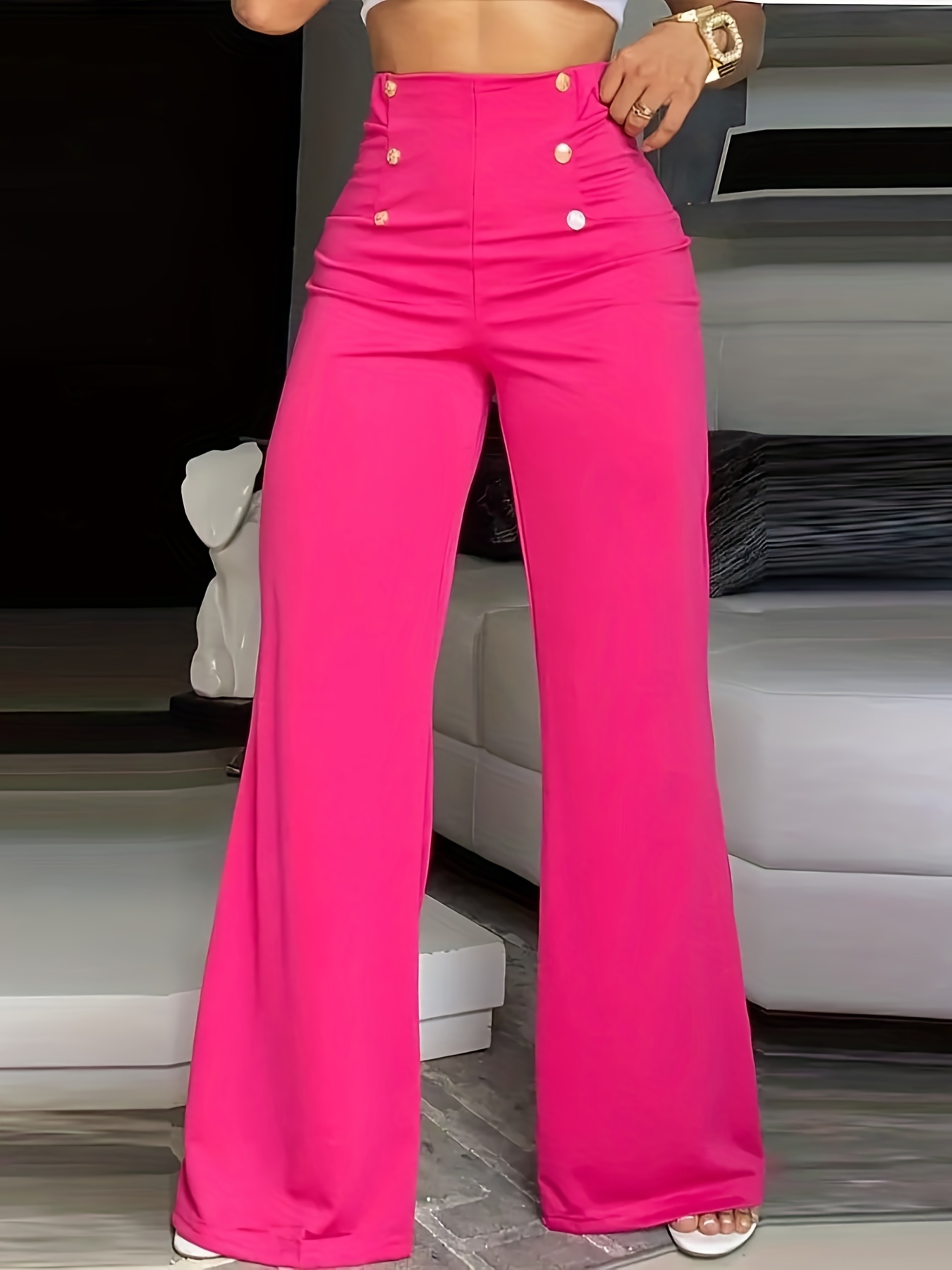 Pantalones Mujer Casual Sólido Bolsillo Longitud Larga Moda - Temu