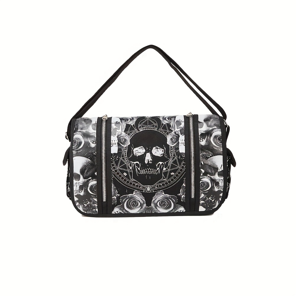 Niche Skull Pattern Messenger Bag, Flap Shoulder Bag For Halloween, Trendy Gothic  Bag - Temu