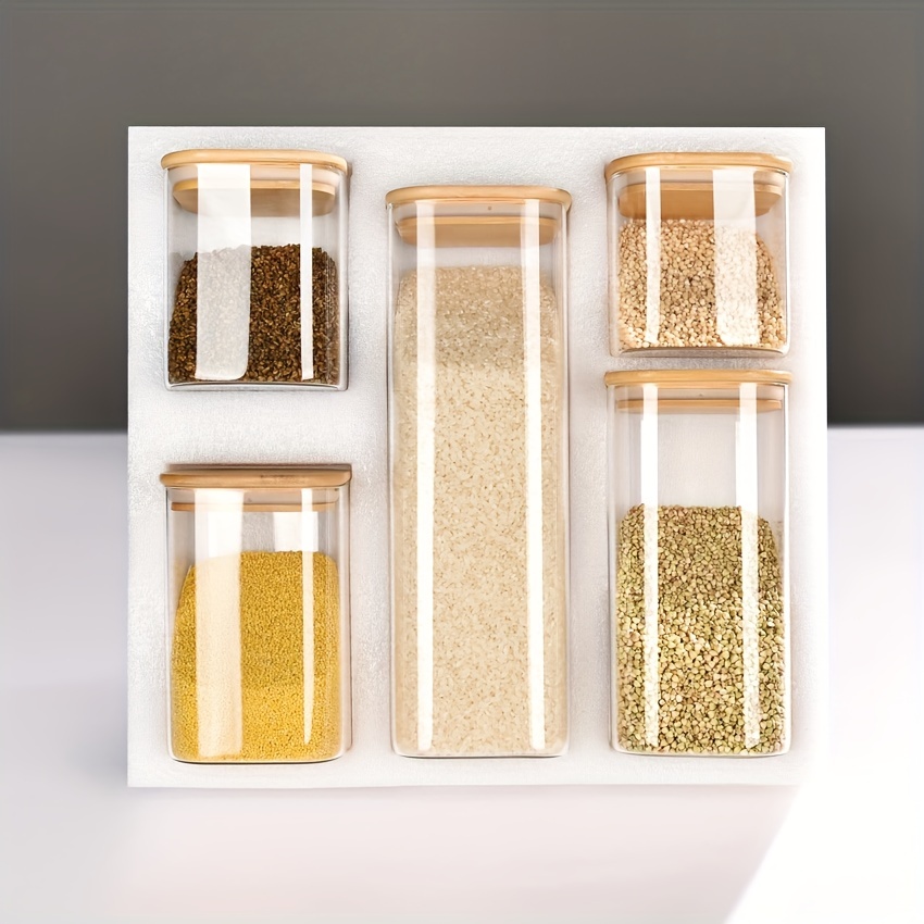 Food Storage Containers With Bamboo Lids, Clear Airtight Food Jars, Moisture -proof Transparent Sealed Fresh-keeping Box, For Cereal, Rice, Pasta,  Coffee Beans, Nuts And Sugar, Plastic Food Preservation Tank, Home Kitchen  Supplies 