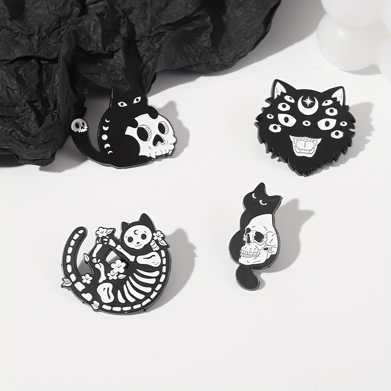 Badges Pin Backpack Punk, Cat Skull Enamel Pin, Enamel Pin Punk Pins