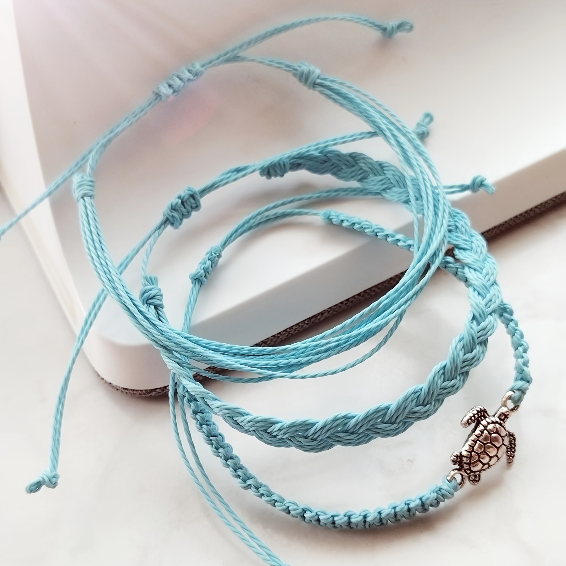 Beaded String Bracelet in Blue and Black Waterproof Wax Cord Bracelet With  Seed Beads Summer Waxed Thread Jewelry Gift Under 10 