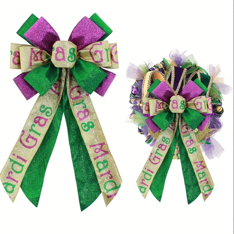 Mardi Gras Wreath Bows Purple Green Spots Glitter - Temu