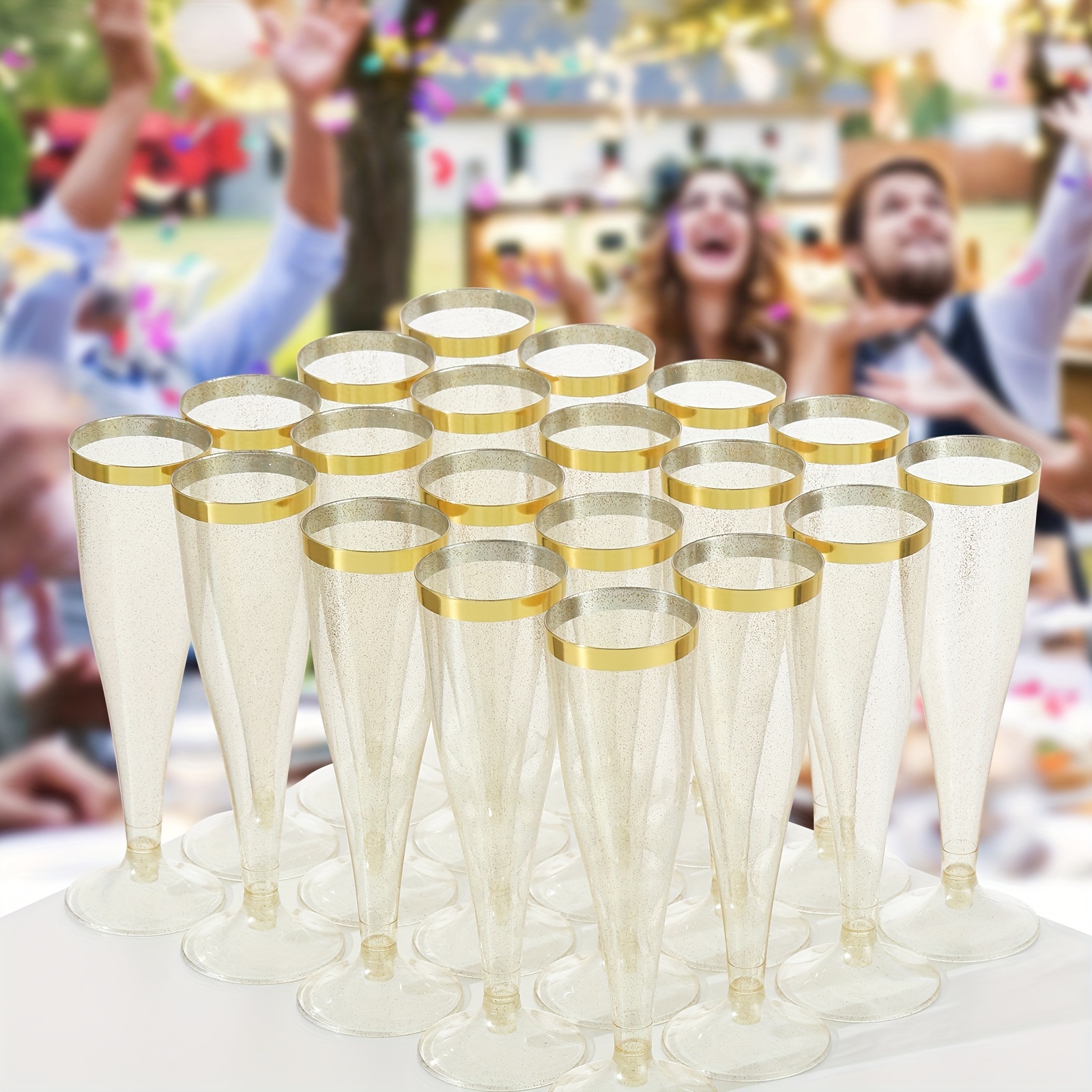Plastic Champagne Flutes, Stemless Disposable Golden Rim Tasting Glasses,  Clear Cocktail Cups Drinkware Shatterproof Ideal For Party, Wedding,  Birthday - Temu