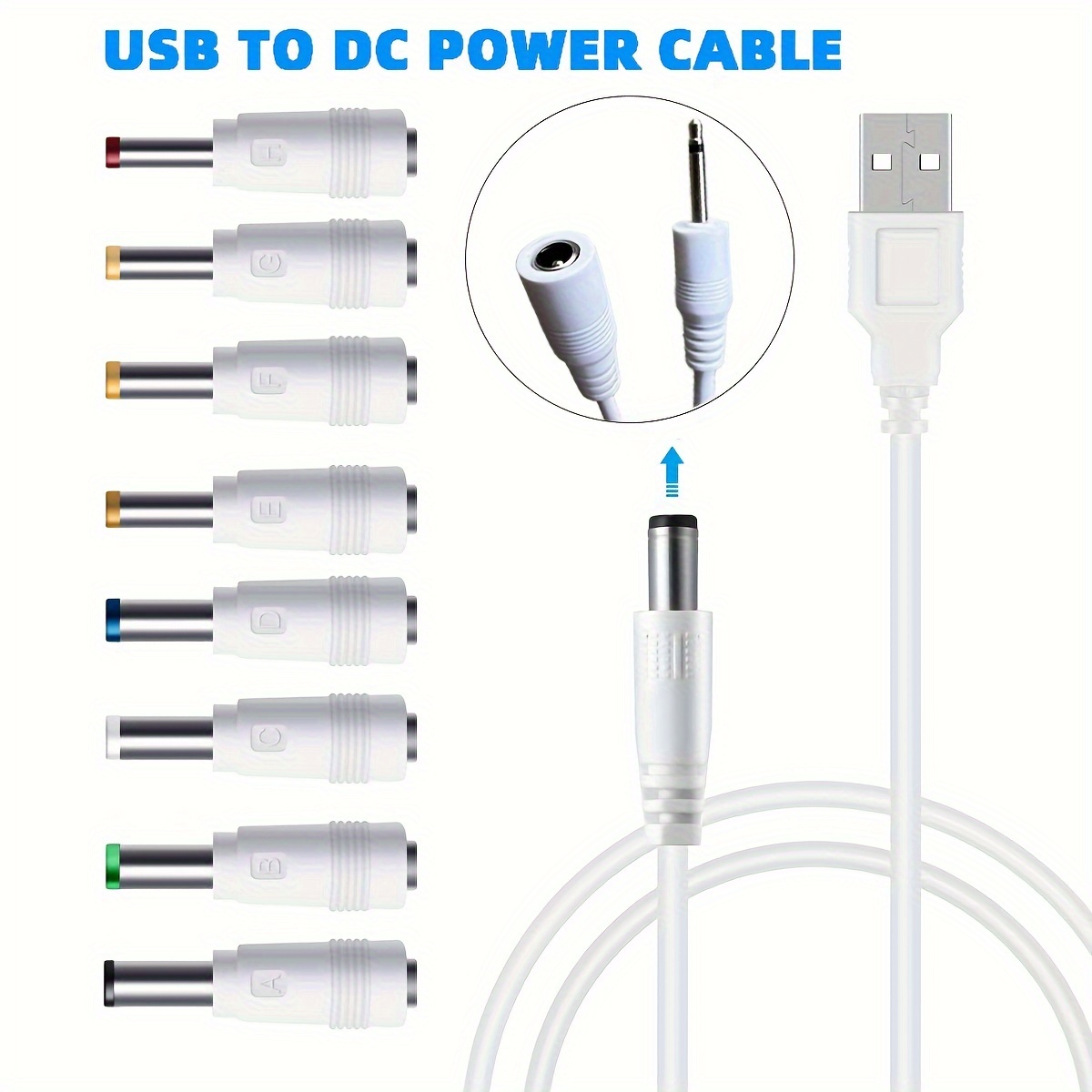 USB to DC 5V Power Cord, Universal DC 5.5x2.1mm Plug Jack Charging