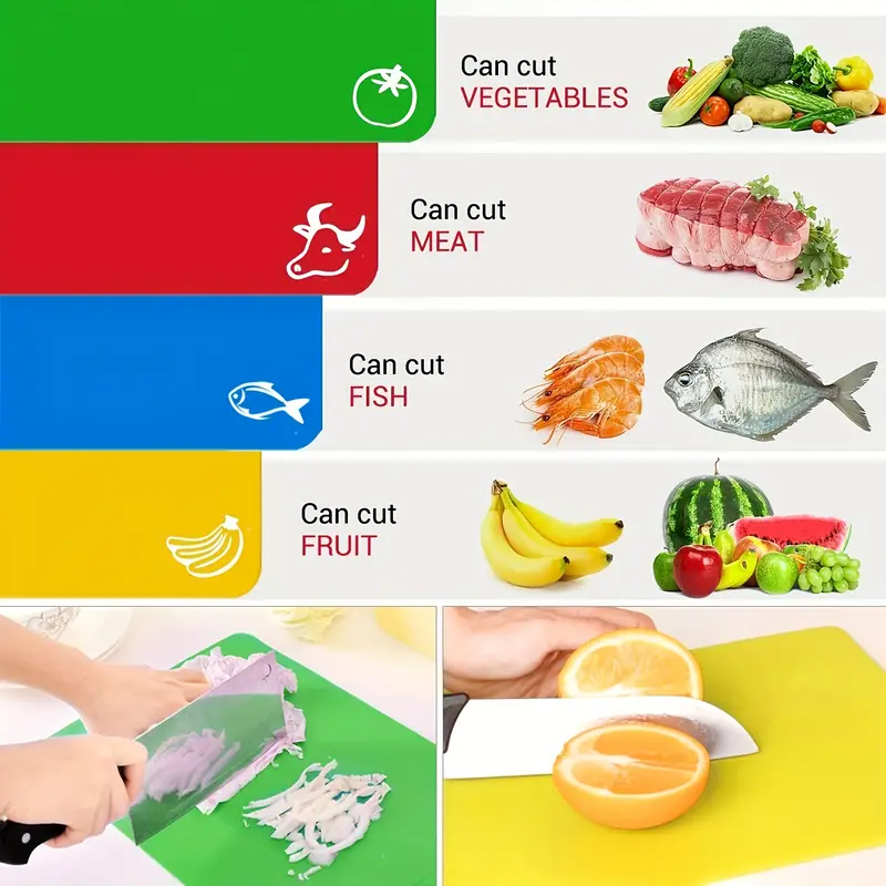 Flexible Plastic Colored Cutting Board Mats with Food Icons - Anti-skid
