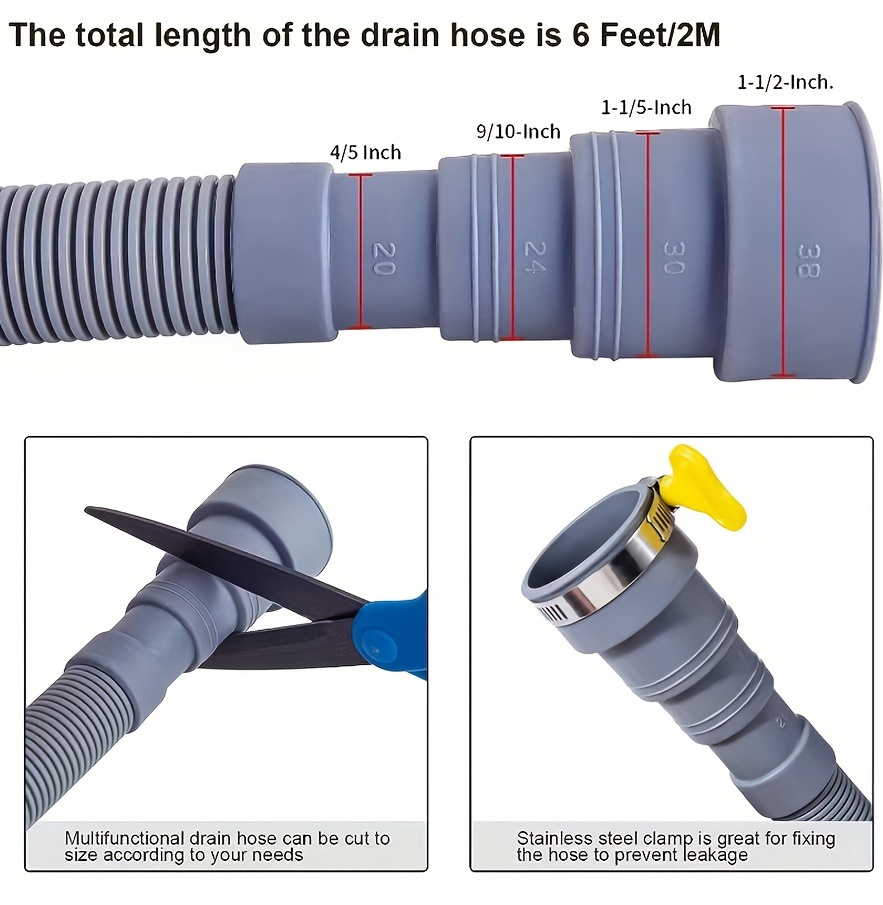 1pc Washing Machine Drain Hose Extension Kit Flexible Corrugated