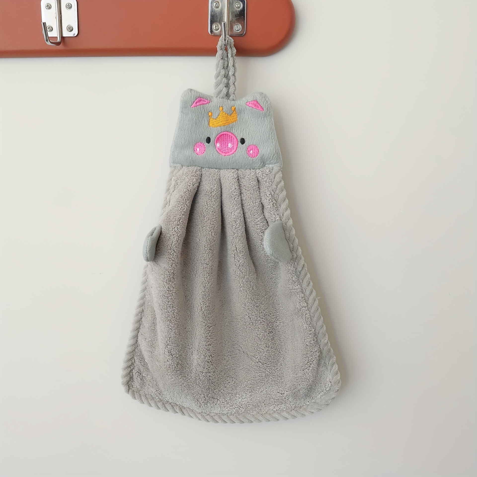 1pc Cute Pig Shaped Hanging Hand Towel, Grey