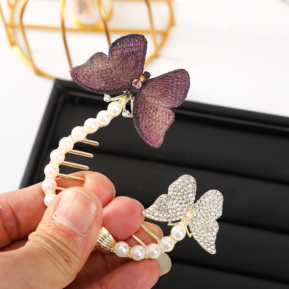Girl Embroidery Rhinestone Butterfly Hair Clip Faux Pearl - Temu