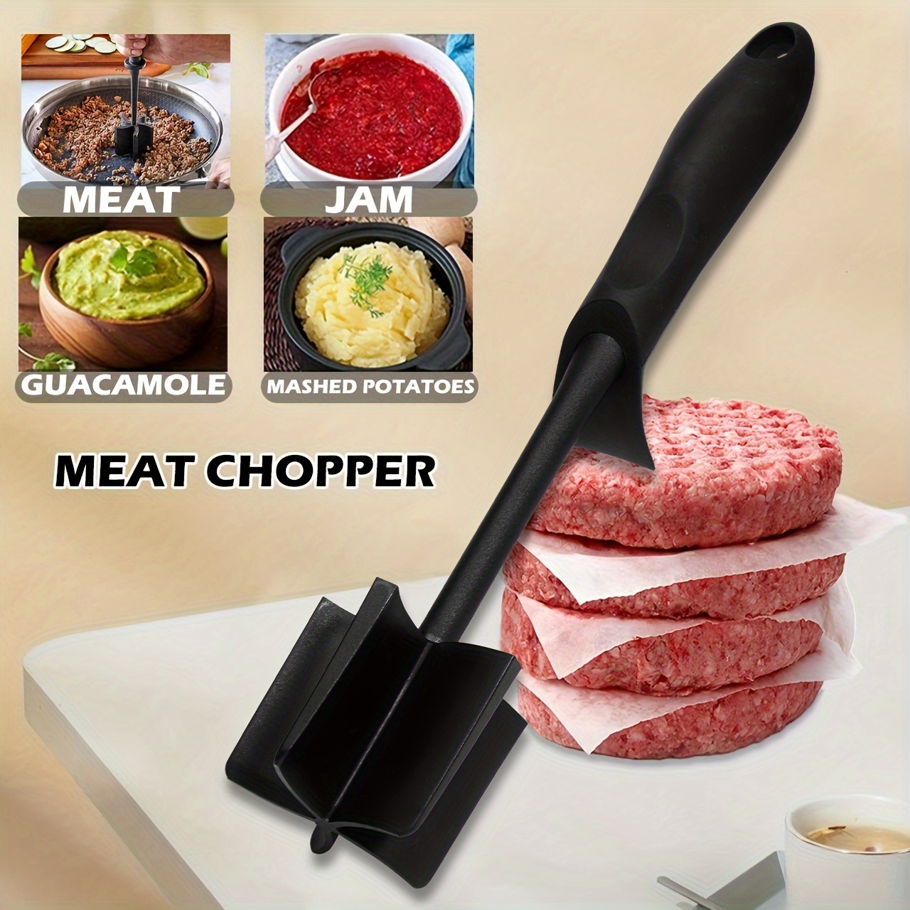 Meat Chopper, Handheld Ground Beef Hamburger Masher Home Kitchen Meat  Stirrer Cooking Non Stick Mix Chopper, Mix and Chop, Potato Masher Tool 