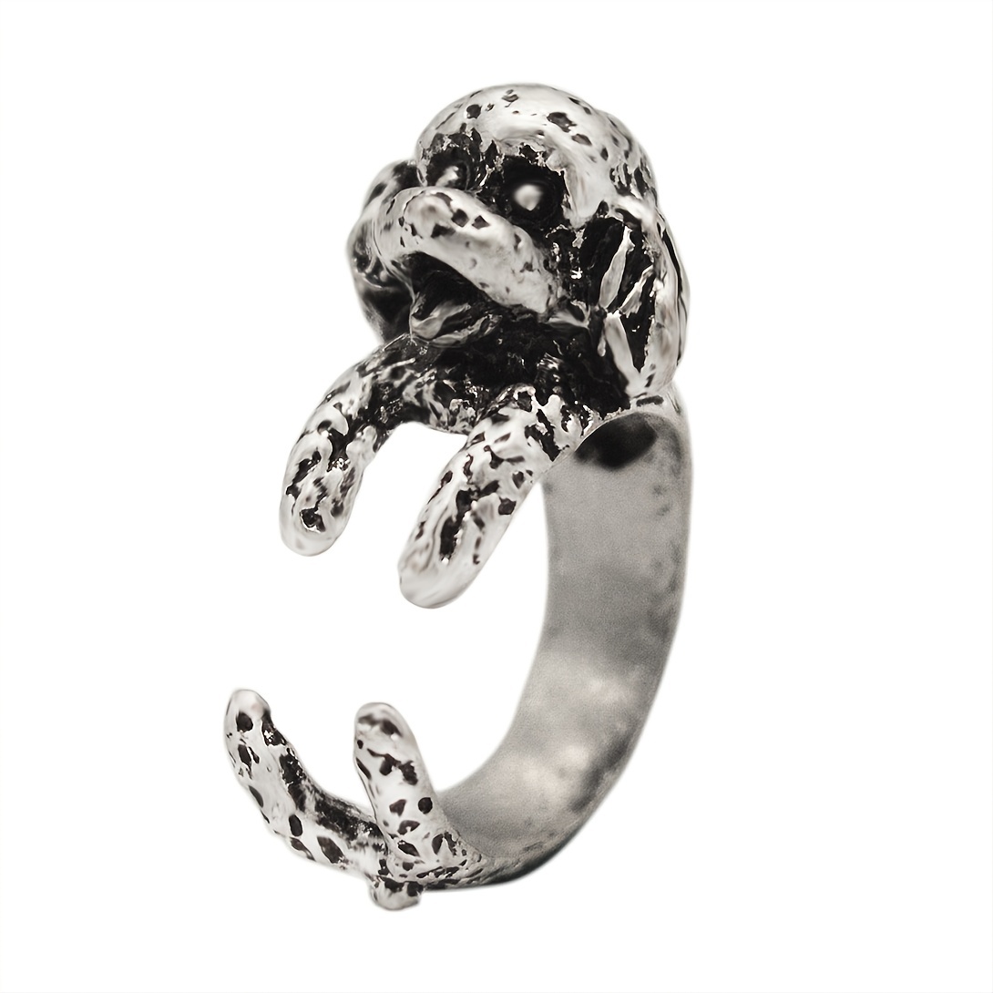 Pet Gift Boho Poodle Dog Animal Rings, Adjustable Statement
