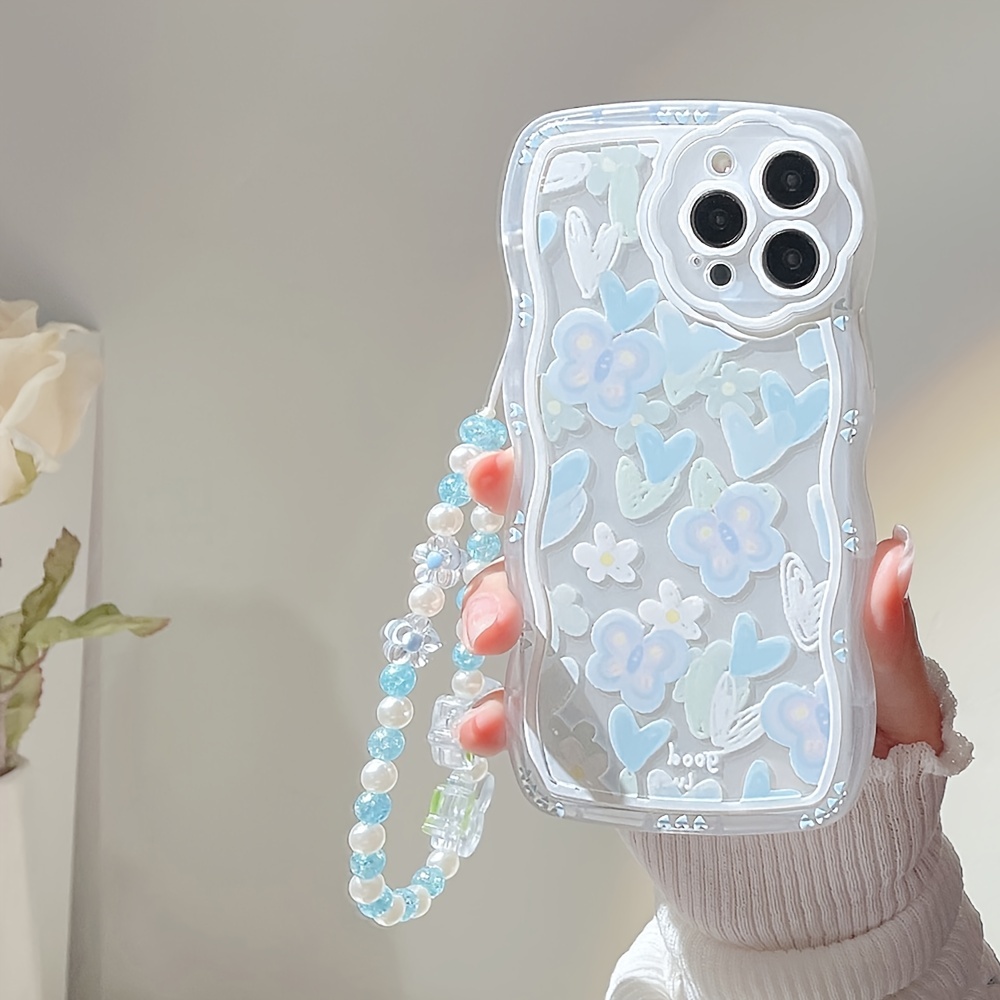 iPhone 8 Plus Bear Case, Cute Flowers Bear Camera Protector Clear Case with  Lovely Strap Bracelet Chain Girls Women Case for iPhone 7 Plus 8 Plus