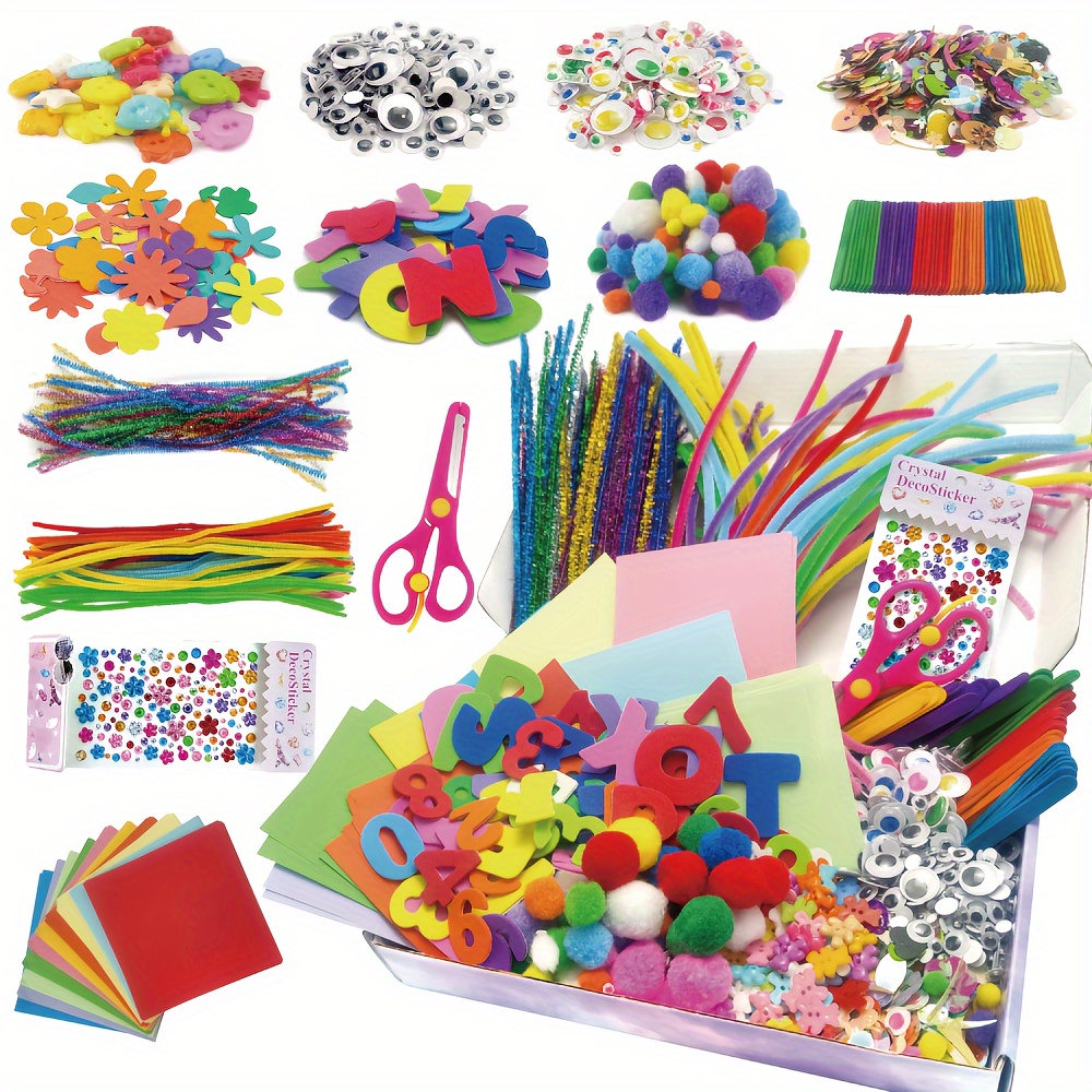 

1000pcs/set Art And Craft Supplies, Diy Crafts Supplies Set Including Pipe Cleaners, Pom Poms And More