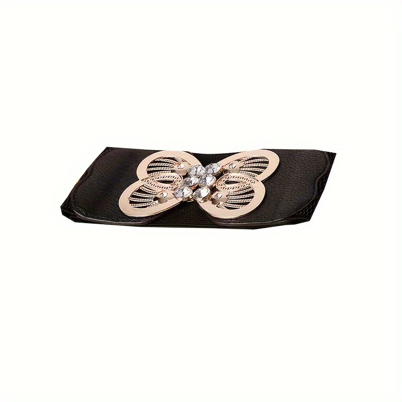 1pc Butterfly Buckle Wide Belt Elegant Solid Color Elastic Waistband Trendy  Dress Coat Girdle For Women Girls